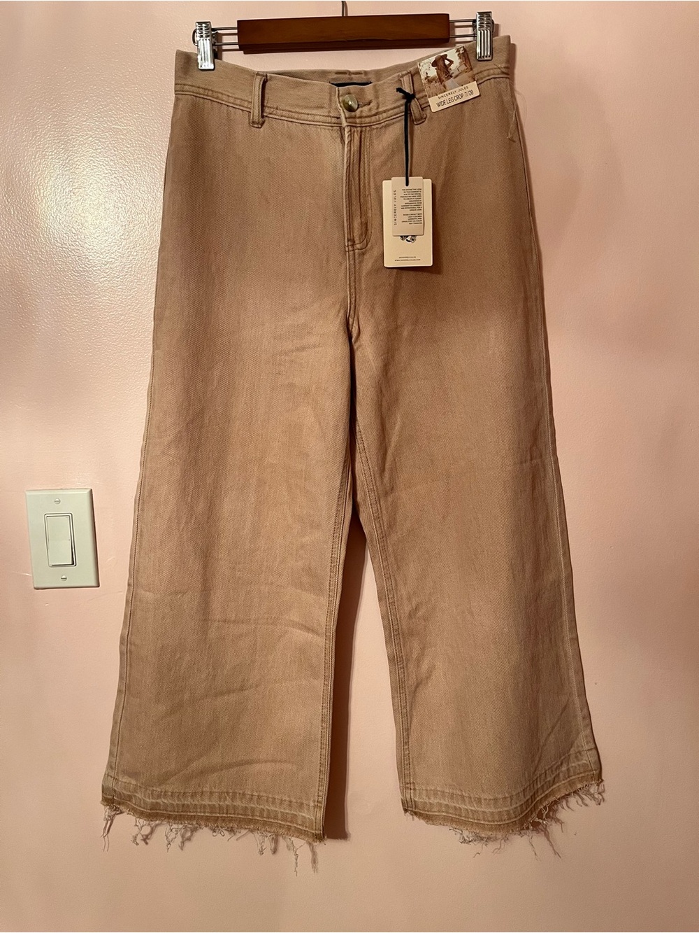 Sincerely Jules Neutral Tan Wide Leg Crop Jeans
